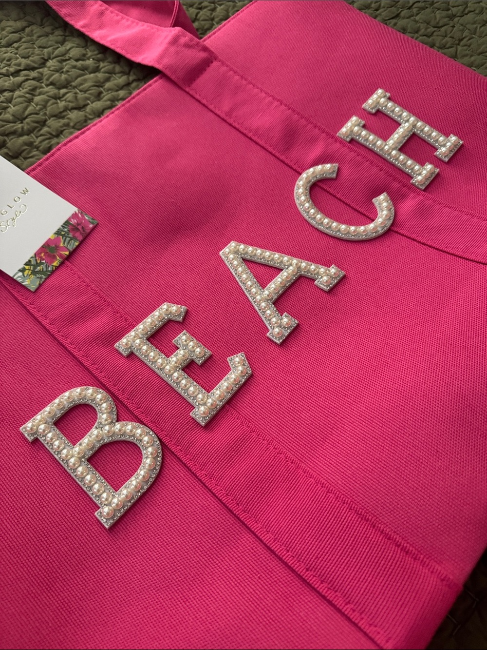 Bright Pink Rhinestone 'BEACH' Canvas Tote - Picture 2 of 10